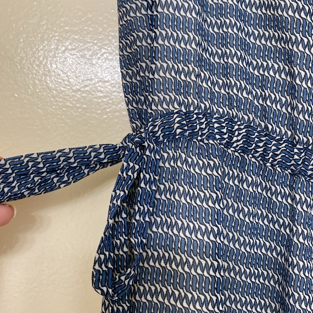 Blue and White Boho Print Flutter Sleeve Dress - Picture 3 of 5